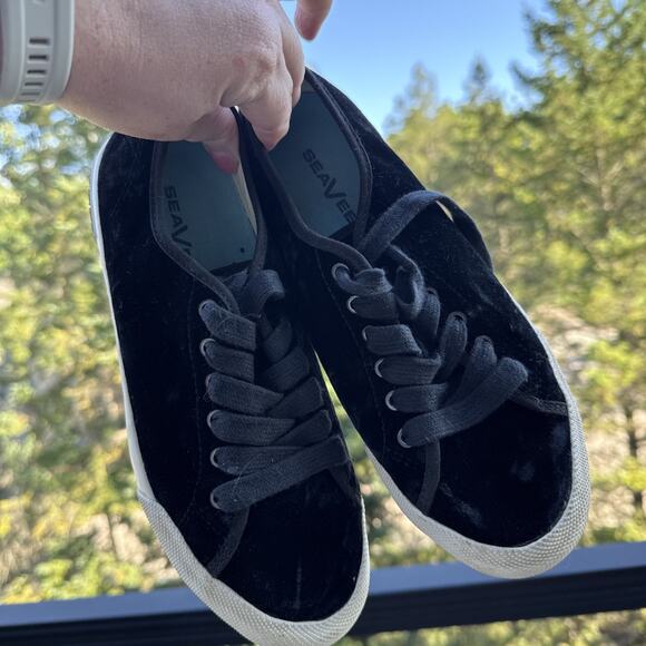 Sea Vees Monterey Sneaker Crush US 7 Black Velvet Lace Up Low Round Toe - Picture 6 of 16